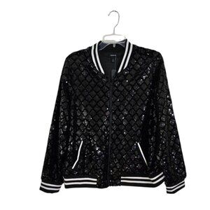 Torrid Womens Black Velour Sequin Bomber Jacket Full Zip Long Sleeve Size 2X NWT